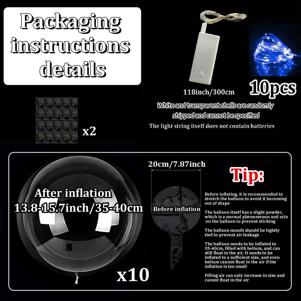 10pcs/set of LED transparent luminous balloons (excluding internal power) for anniversary, wedding, birthday, party decoration
