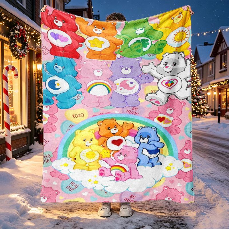 Care Bears Pattern Blanket for Home Decoration, Bed, Sofa, Car Travel, Camping, Suitable for All Seasons, Birthday Christmas Gift