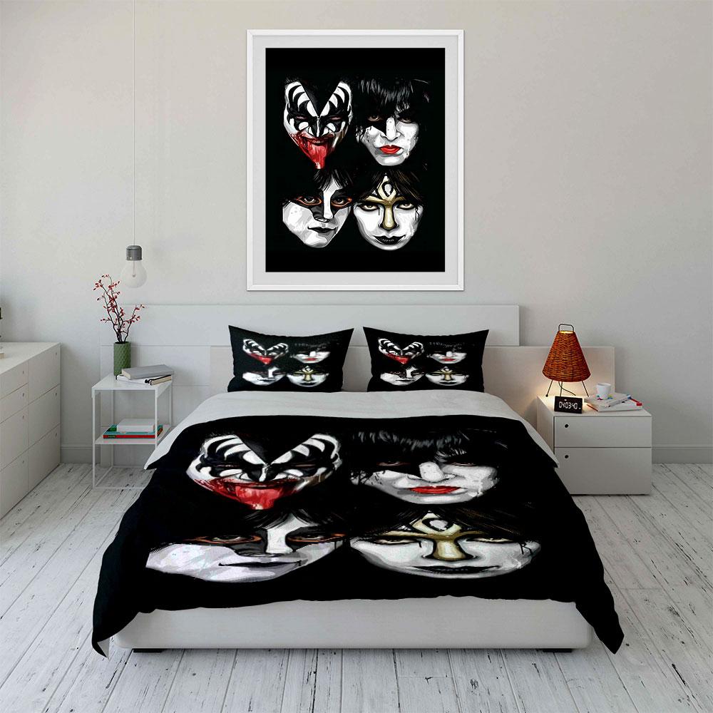 Band-themed face illustrations. Bedding sets Duvet cover sets Duvet covers Pillowcases(1 * Duvet Cover 2 * Pillowcases without duvet insert)