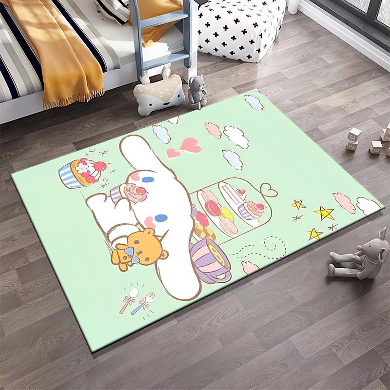 Cute Cartoon Bunny and Bear with Cupcakes and Coffee on Green Pastel Background Suitable for use as an anti-slip1 for1room and bedroom sofas