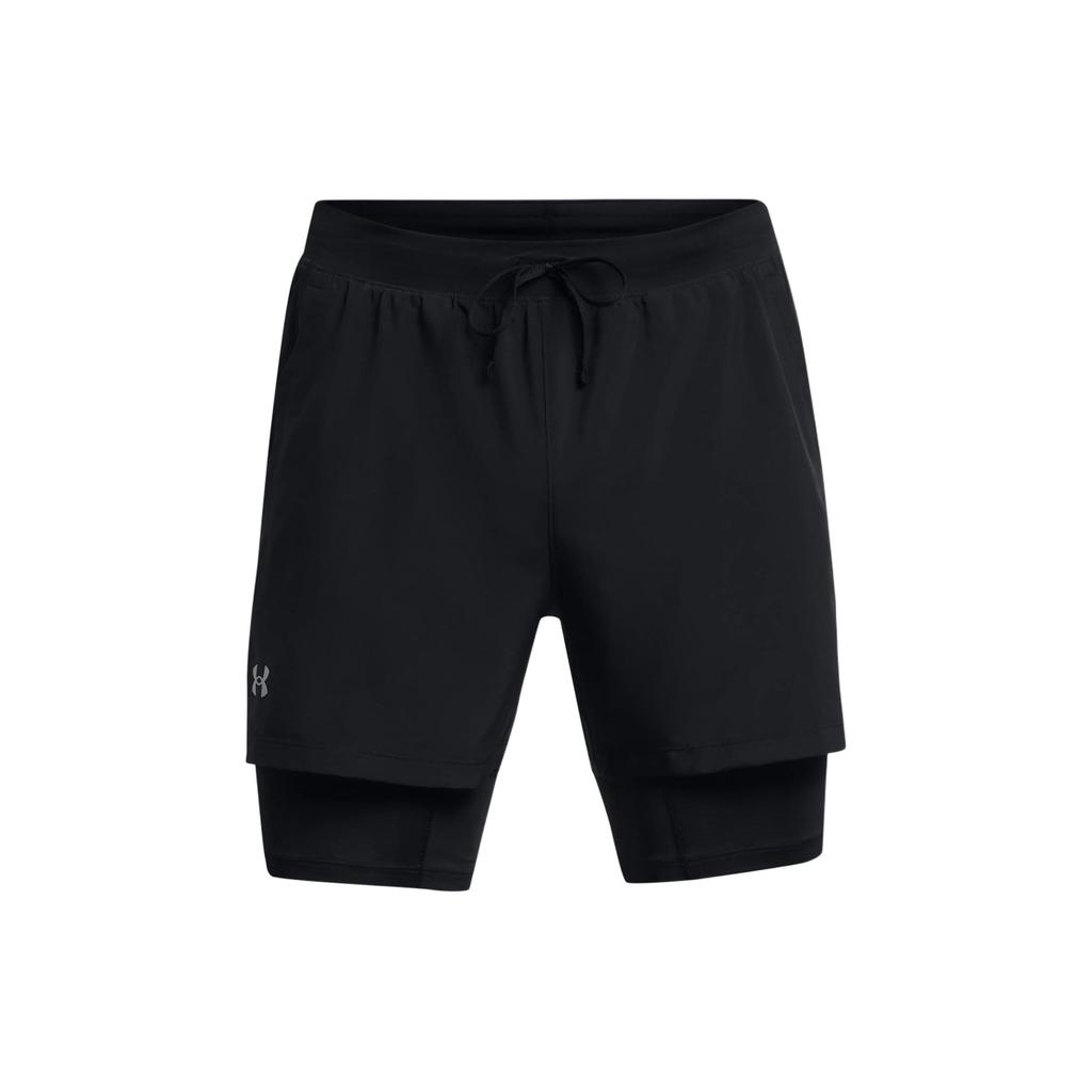 Under Armour Mid-Waist Drawstring Fitted 2-In-1 Sports Shorts Men Bottoms Black 1382640-001