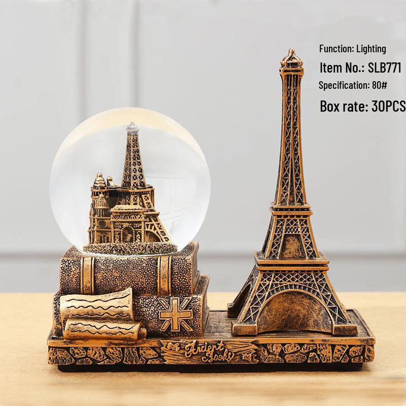 Креативный светящийся шар со снегом Эйфелева башня Музыкальная шкатулка - Ретро Декор для рабочего стола