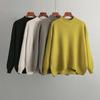 Autumn Winter Vintage Loose Large Sleeve Top Solid Color Pullover Knitwear Half High Collar Sweater