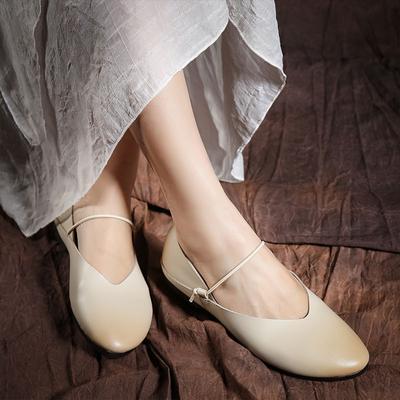Женская обувь из натуральной кожи на мягкой подошве, удобная, в стиле ретро, для работы, универсальные неглубокие балетки