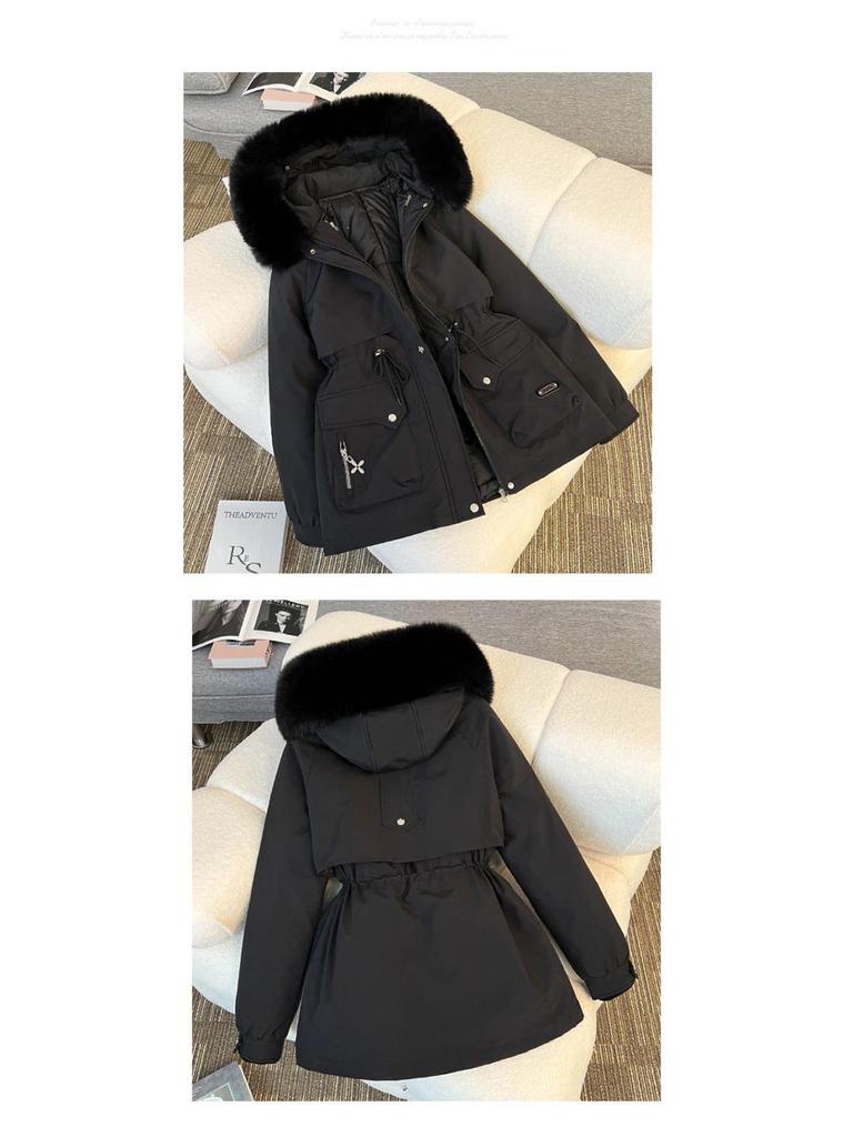 Женская парка 3-в-1 средней длины: Съемная подкладка, Наполнитель из хлопка, Ветровка.