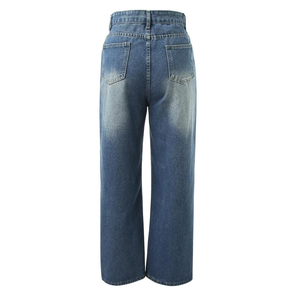 Large Size Retro Straight Jeans For Women Fall And Winter Pear-shaped Body High Waist Slim Loose Wide Leg Mopping Pants