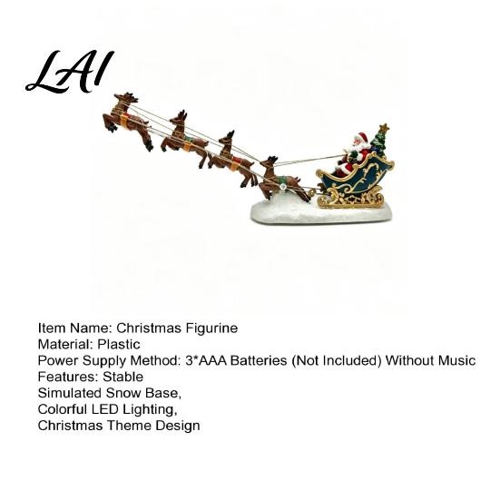 Indoor Christmas Scene Decorations Deer Pulling Sled Figurine Santa Reindeer Decor with Colorful Classic Festive Home LED Lights Tabletop