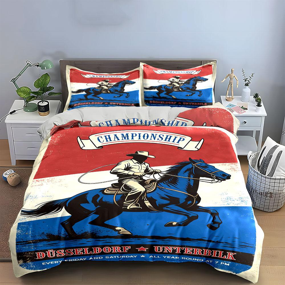 Cowboy riding blue horse. Bedding sets Duvet cover sets Duvet covers Pillowcases(1 * Duvet Cover 2 * Pillowcases without duvet insert)
