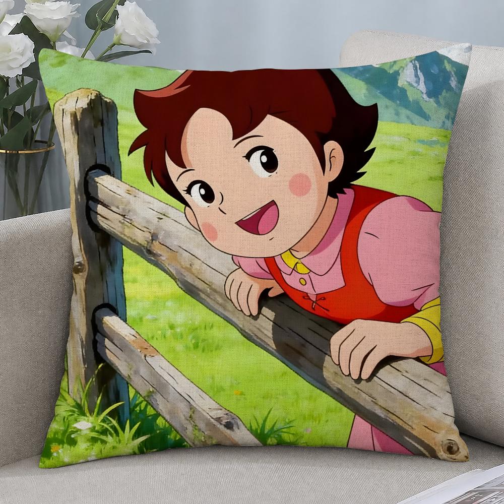 Anime Heidi Peter And Grandpa Cushion Cover Cushion Covers Natural Linen Breathable Sofa Bedroom Decor Pillowcase