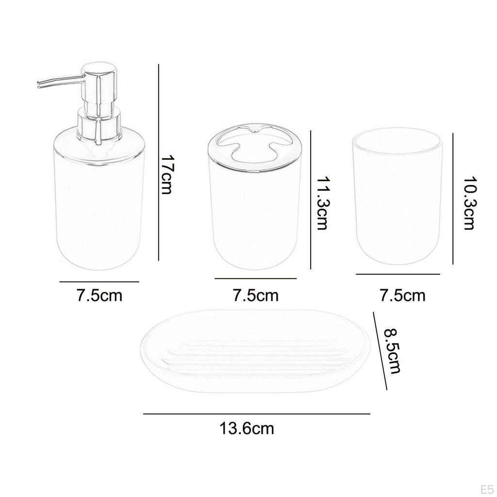 Bathroom Accessories 4 Piece Set, Housewarming Gift, Decor, Mouthwash Cup, Toothbrush