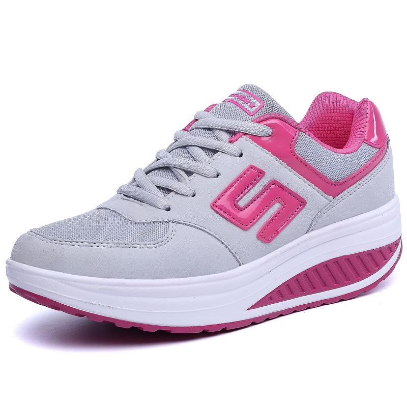 Женская дышащая тонизирующая обувь на платформе с танкеткой, фитнес-обувь для похудения, женские кроссовки с толстой подошвой для бега трусцой