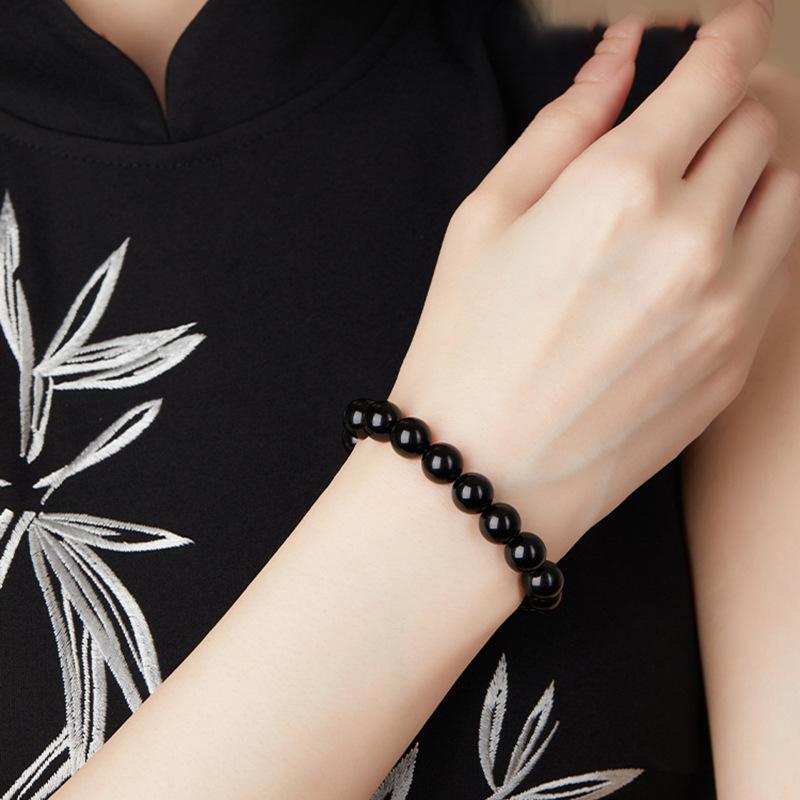 Браслет из натурального обсидиана, бусины, легкая роскошь, высококлассный, простой браслет, нишевая, универсальная, модная бижутерия