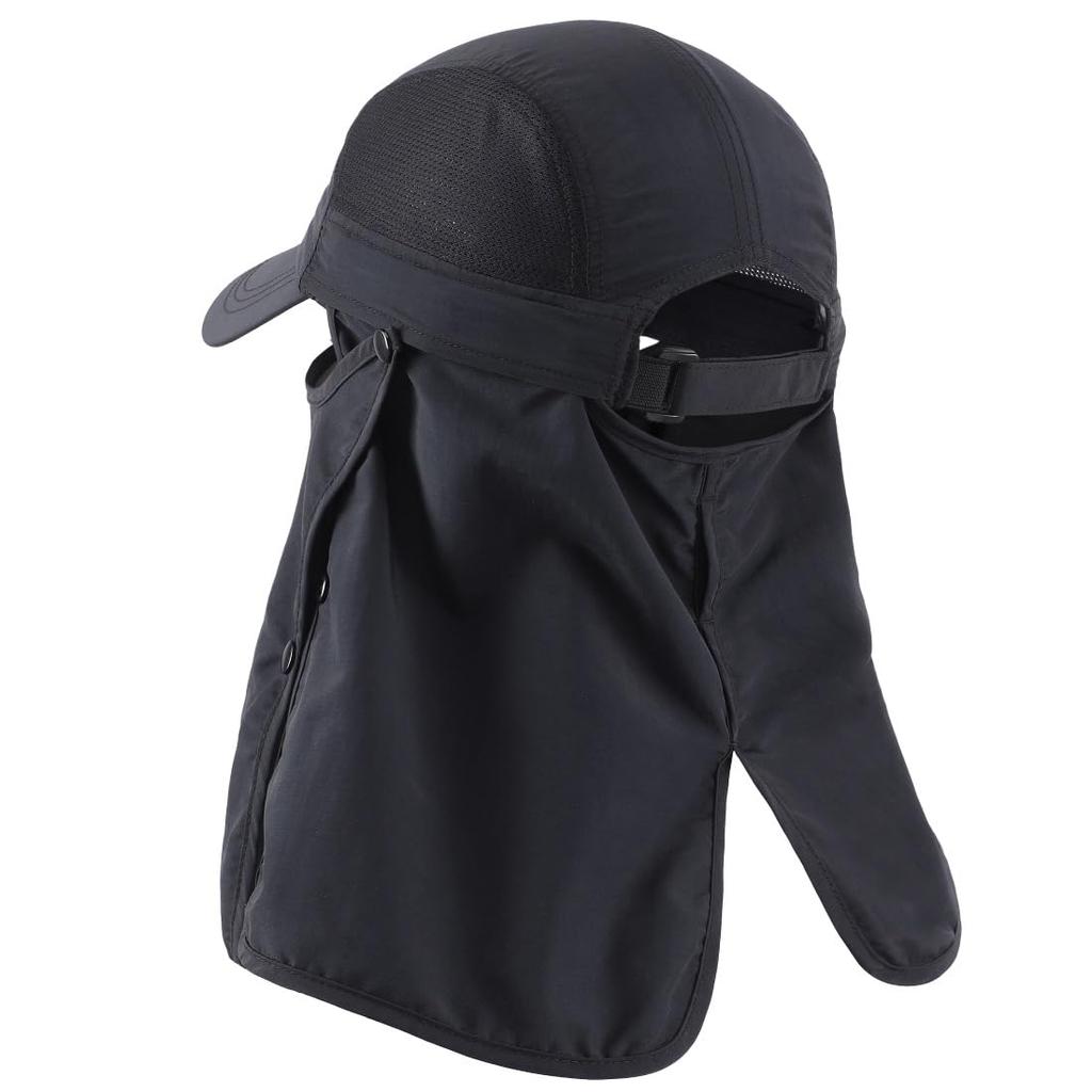 Унисекс UPF Солнцезащитная шляпа Дышащая спортивная кепка со съемной маской для лица и шеи Кепка для рыбалки Бейсболка Черная [Connectyle] 50+ &