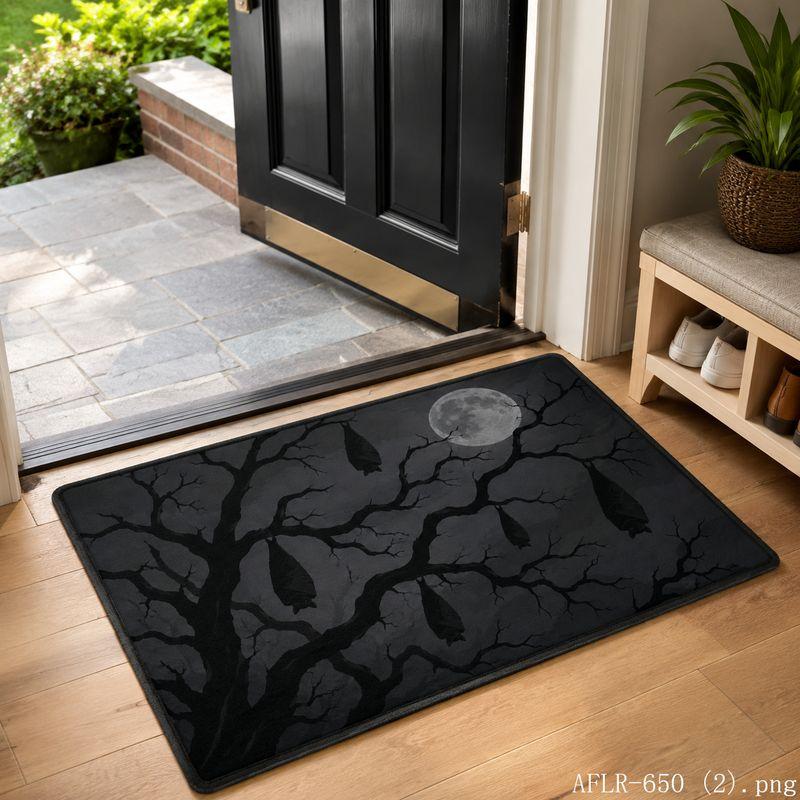 VIKAMA Thriller Halloween Bat Moon Withered Tree Door Mat Gothic Style Carpet Anti slip Entry Floor Mat Entrance Home Decoration