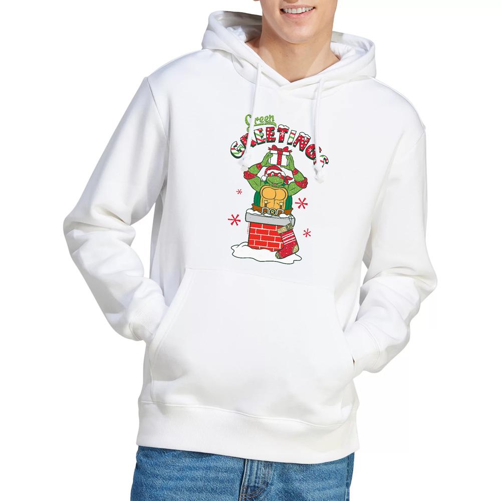 Teenage Mutant Ninja Turtles Men's Green Greetings Christmas Scene Hoodie