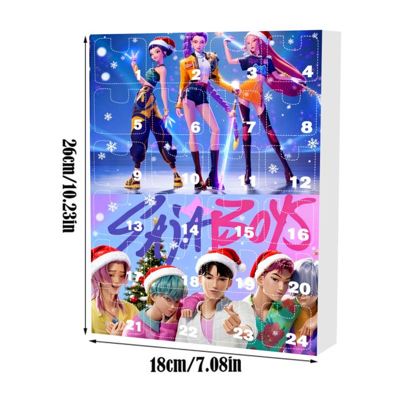 K-pop Охотники на демонов Адвент-календарь Блайнд-бокс с 24 шт. 2D акриловыми подвесками, Декор для рождественской елки, Календарь обратного отсчета до Рождества, Подарок