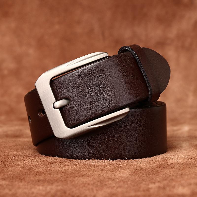 Простой деловой модный повседневный ремень мужской кожаный с пряжкой из коровьей кожи первого слоя универсальный мужской ремень для брюк