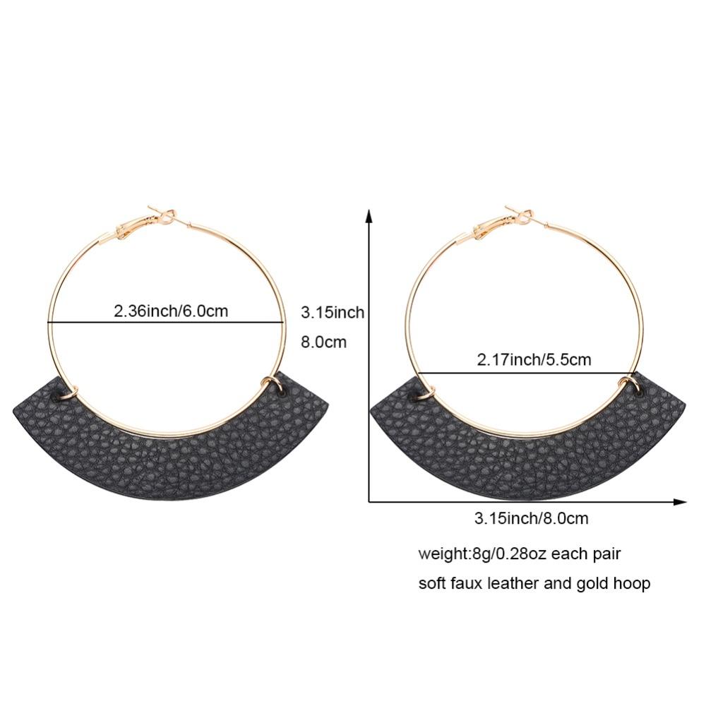 New Design Fashion Big Metal Hoop Faux Litchi Leather Earrings For Women Round Circle Ethnic Vintage Earrings Jewelry Gift