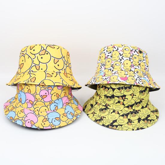 Fisherman Hat Flat Dome Wide Brim Yellow Duck Print Basin Hat Lightweight Breathable
