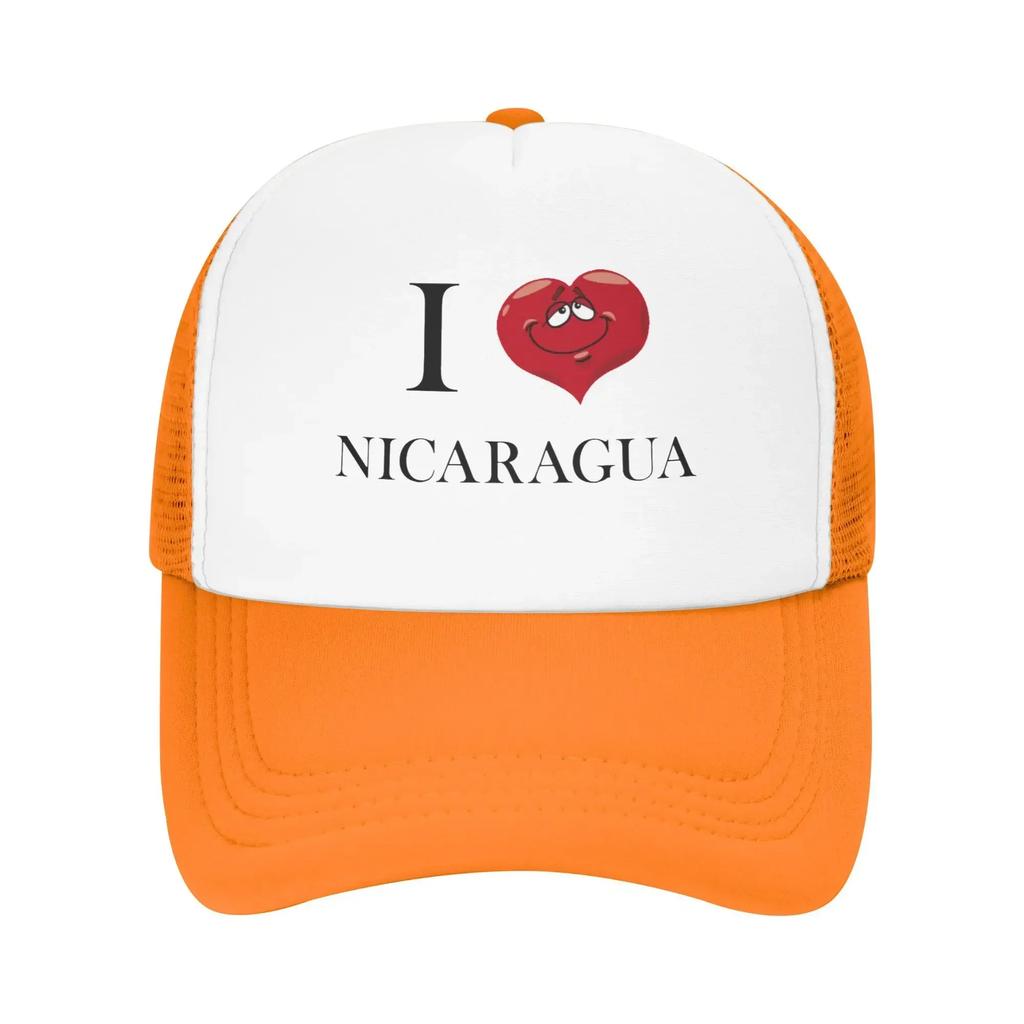 I love Nicaragua Funny Expression Custom Mesh Baseball Caps Women Adult Female Beach Bucket Hat Trucker Cap