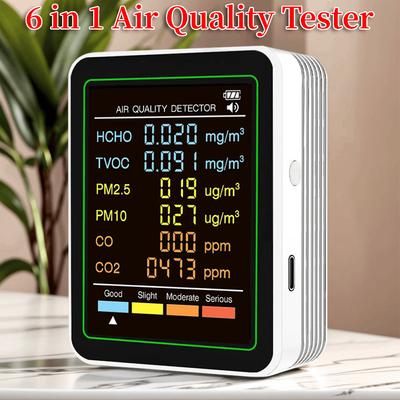Детектор качества воздуха 6 в 1 Бытовой монитор CO2 TVOC CO HCHO PM10 PM2.5 Офисный настенный ЖК-дисплей Детектор CO2 в воздухе
