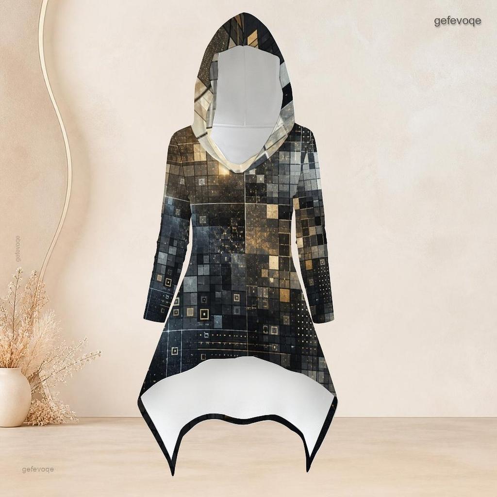 Women Plus Size Hooded Long Sleeve Printed High Low Top And Fitted Pants Two Piece Set