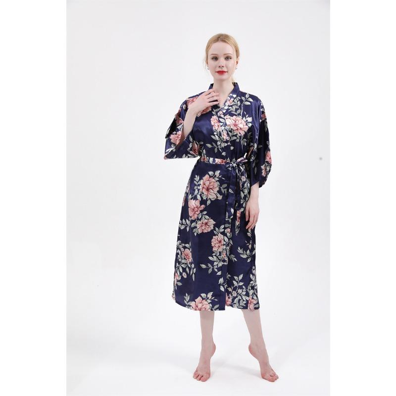 Spring and Autumn Long Imitation Silk Sexy Ladies Home Robe Fashion Temperament Elegant Cute Korean Version of The Silk Mother Morning Robe Home