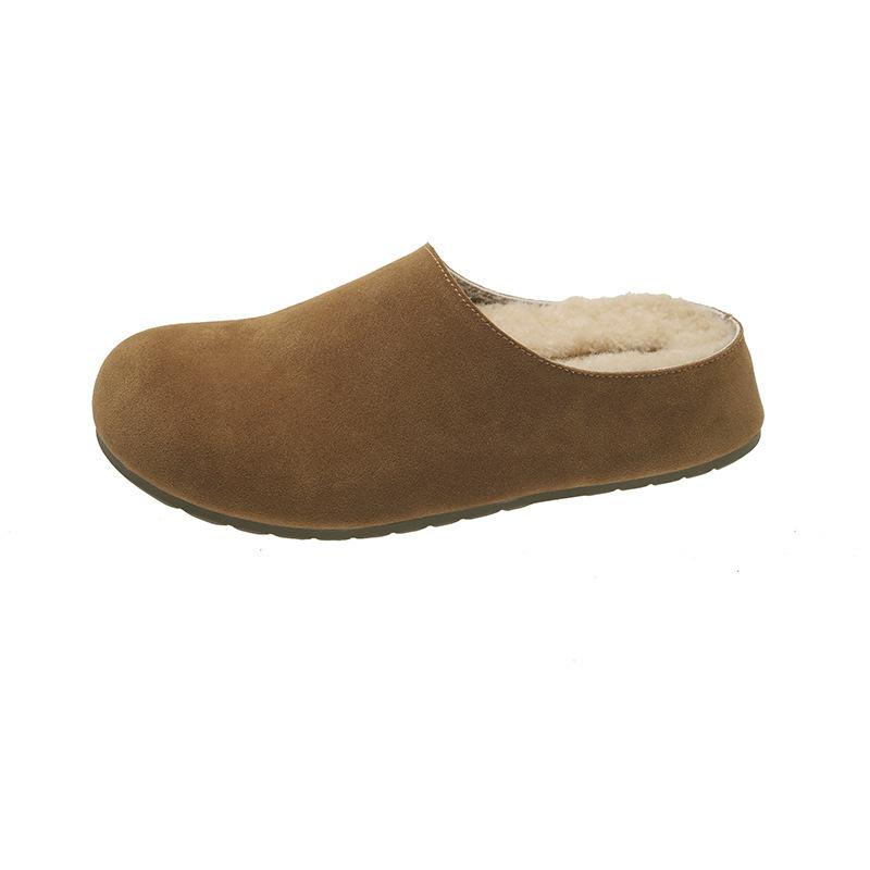Thick-bottomed Semi-towed Fluffy Slippers for Women To Wear New Autumn and Winter One-pedal Piled Cotton Slippers