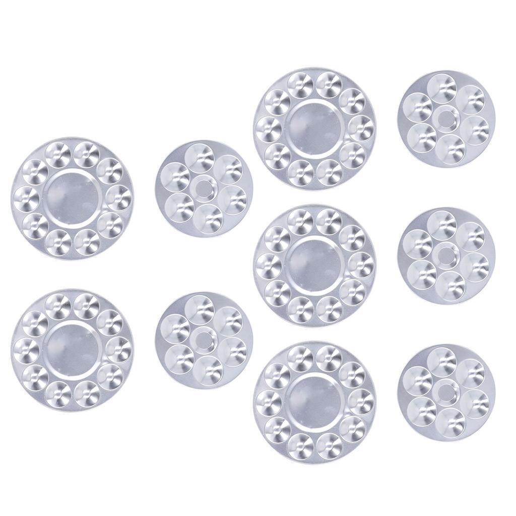 10Pcs Metal Round Paint Tray 10 Wells 6 Wells Aluminium Alloy Round Metal Palettes