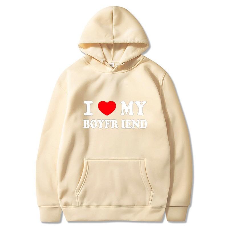 Cross Border E-commerce Casual European Size I Love My Girlfriend Printed Hooded Sweatshirt Sports Gothic Winter Home Long Sleev