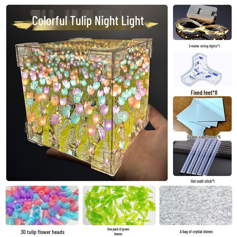 Подарок Валентина: Ночник-тюльпан ручной работы, кубик Рубика - Идеальный подарок на день рождения для девушки