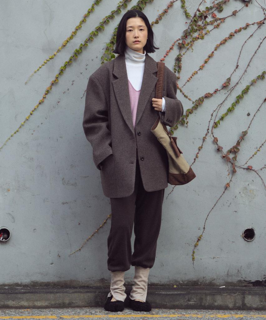 Citta Wool Blended Maxi Over Fit Tailored Blazer Jacket_Cto147(Brown)