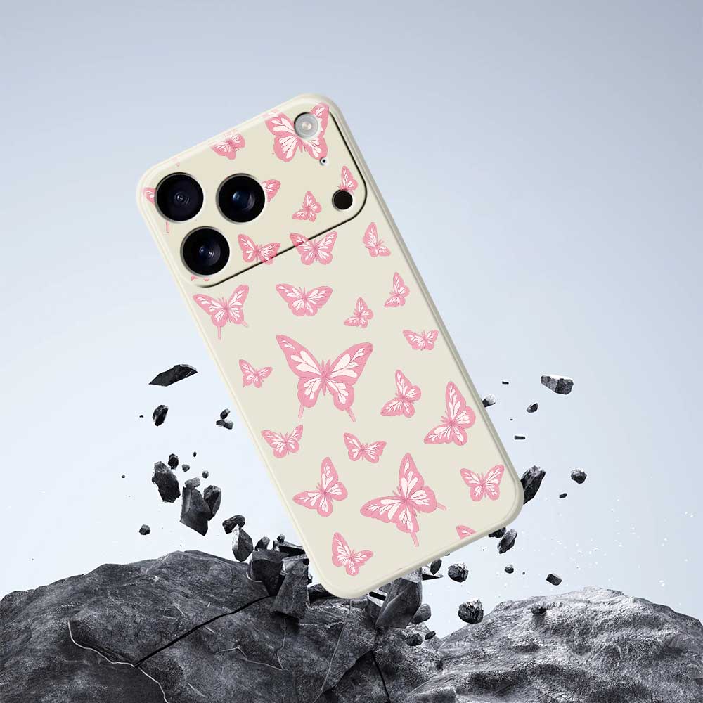 For iPhone 17 Pro Max Case Pink Butterflies Pattern Printing Straight Edge TPU Phone Back Cover