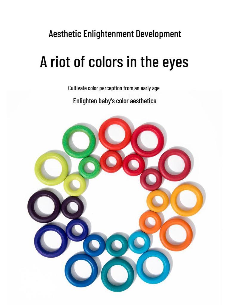Rainbow Wooden Stacking Rings for Kids - Interlocking Building Blocks with CE Certification