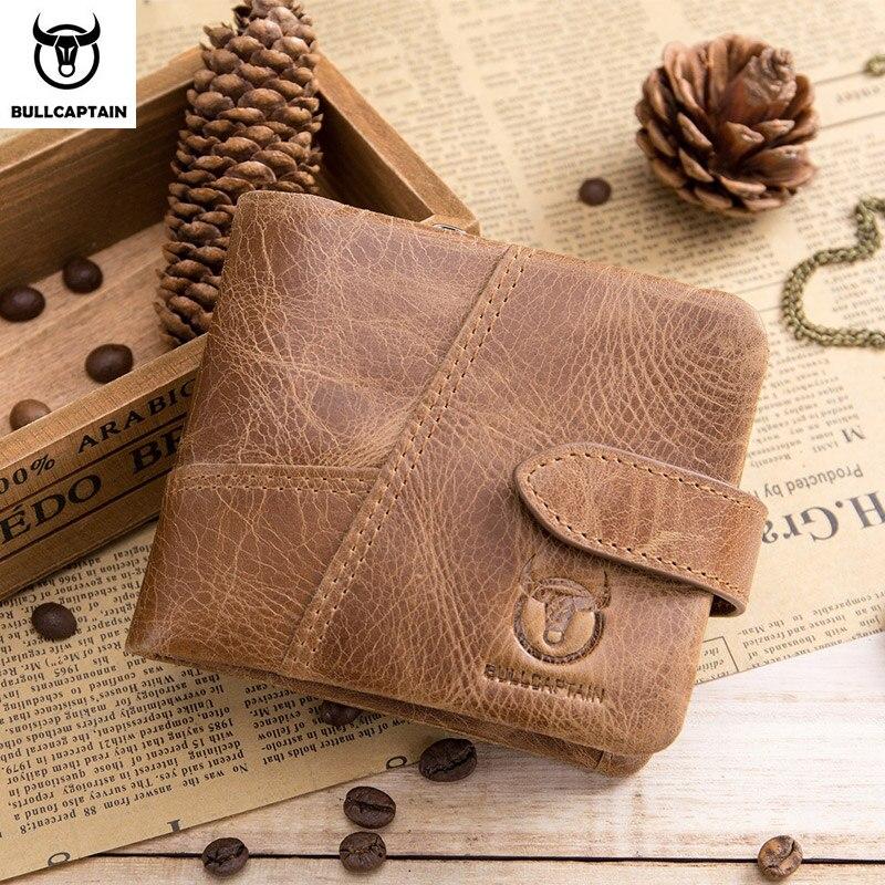 BULLCAPTAIN Leather Wallet with RFID Wallets Card Holder Coin Purse Zipper Men Short Wallet's Fashion Men Walletes Coffee 01H
