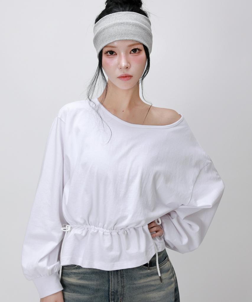 LIKE THE MOST Off-Shoulder String Sweat Top_White