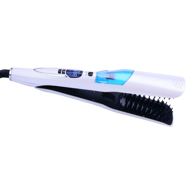 Portable Steam Hair Straightener Brush Heating Hot Hair Combs Dual Voltage Titanium Curling Iron Steam Flat Iron