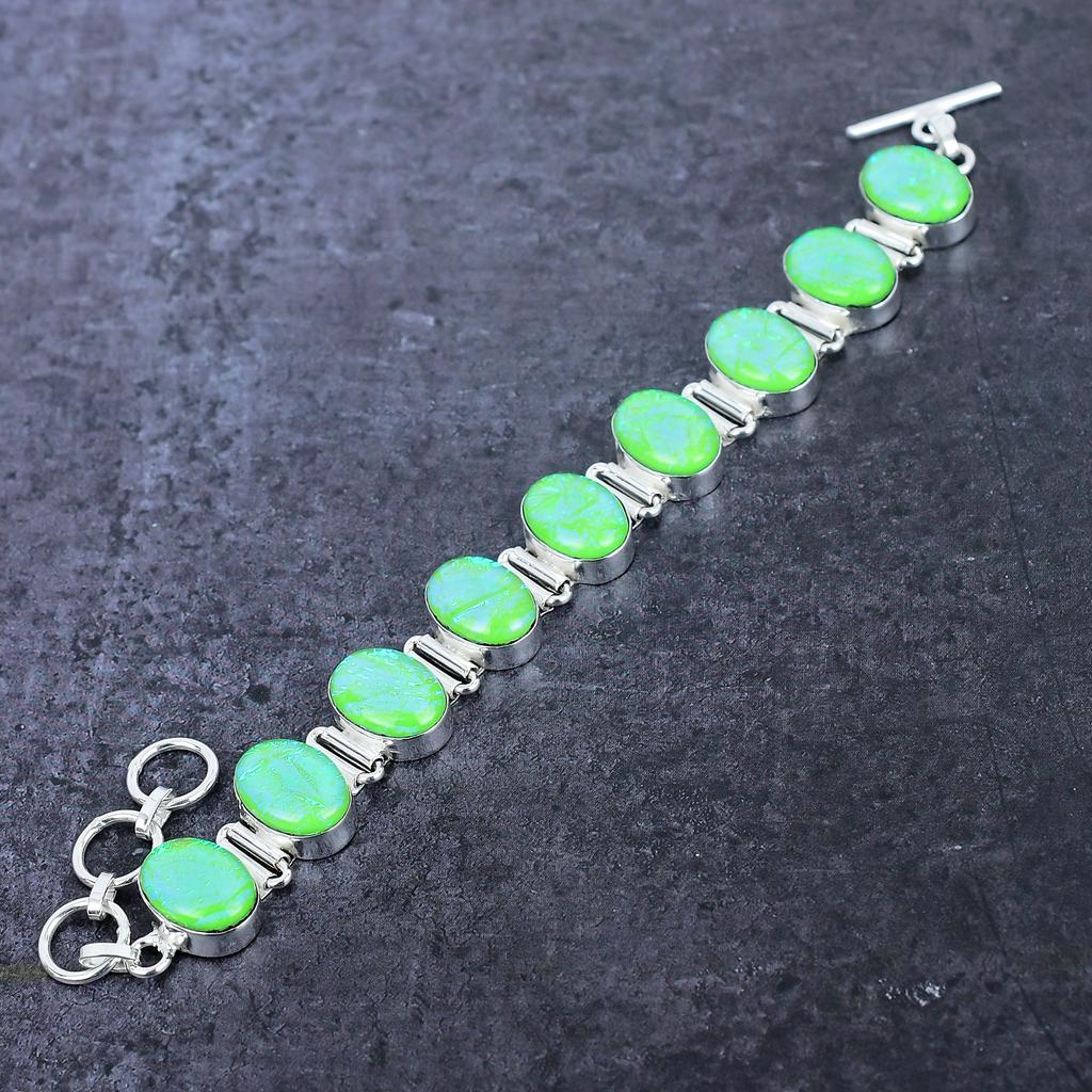 Green Triplet Opal Gemstone Handmade 925 Sterling Silver Bracelet 7-8" T4i25