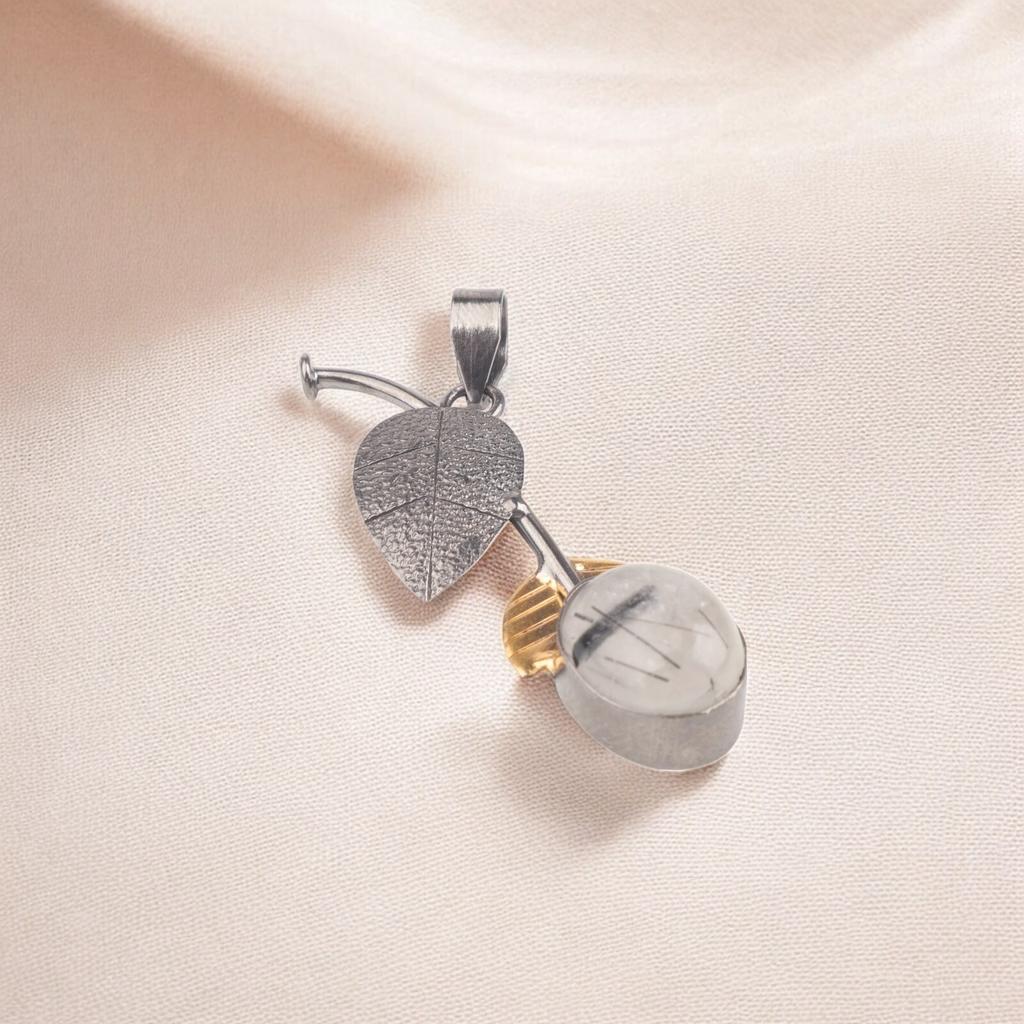 Black Rutile Gemstone Pendant 925 Stamped Silver Handmade Jewelry For Girlfriend PP-55-44