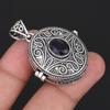 Винтажный Окисленный Серебряный Круглый Кулон-Медальон с Фиолетовым Аметистом Сложный Узор Спиральной Филиграни, Бохо Этнический Стиль Украшений