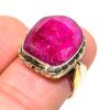 Red Ruby(Simulated) Handmade 925 Sterling Silver TwoTone Gift Ring S.7.5 Y1r46