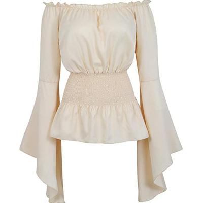 Женская однотонная футболка с открытыми плечами и длинным рукавом