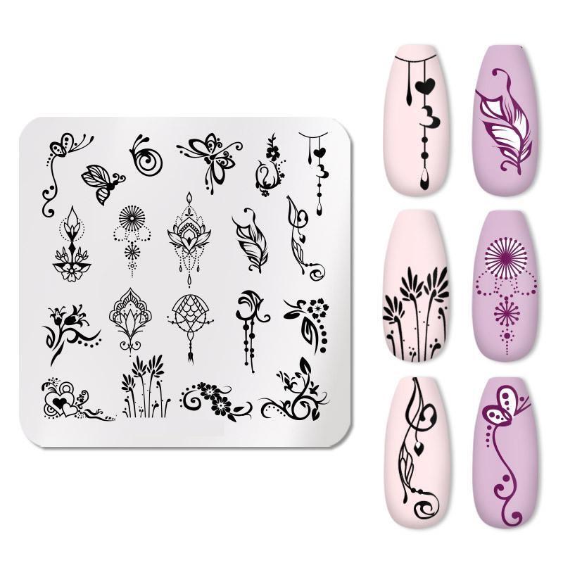 Штамповочные пластины для дизайна ногтей, листья, цветы, трафареты из нержавеющей стали, инструменты для штамповки изображений для ногтей, маникюрные инструменты