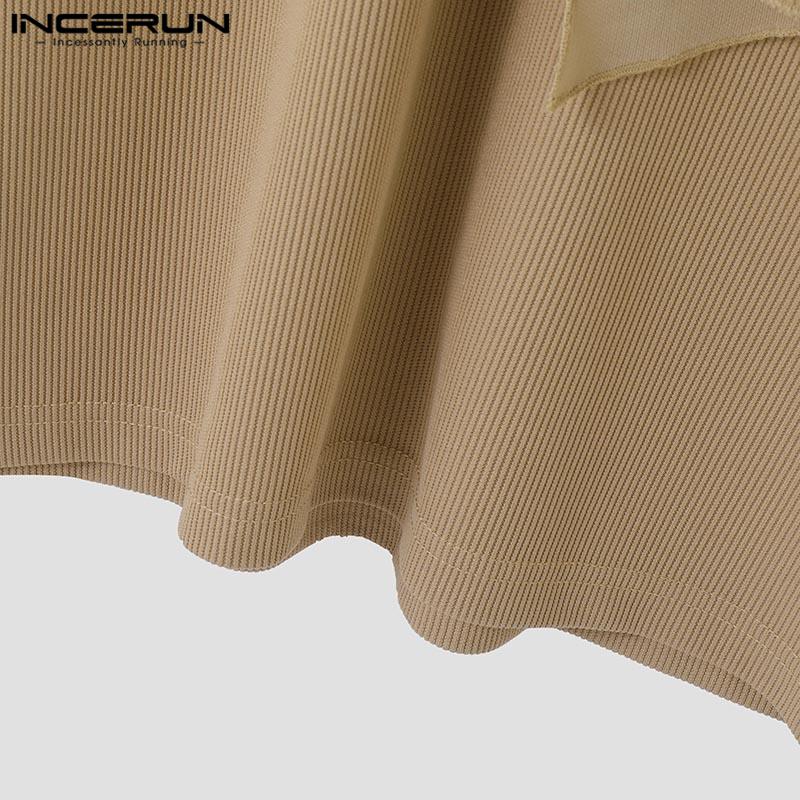 INCERUN Men Spring Long Sleeve Bow Tie Knitted Tops Lapel Loose Pullovers