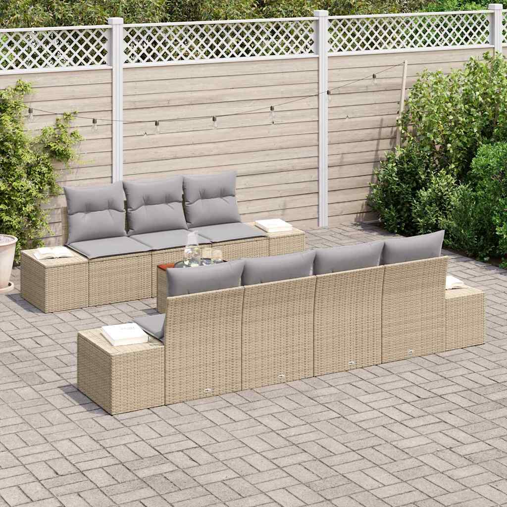 Garden Sofa Set 8 pcs Beige and Light Grey Poly Rattan