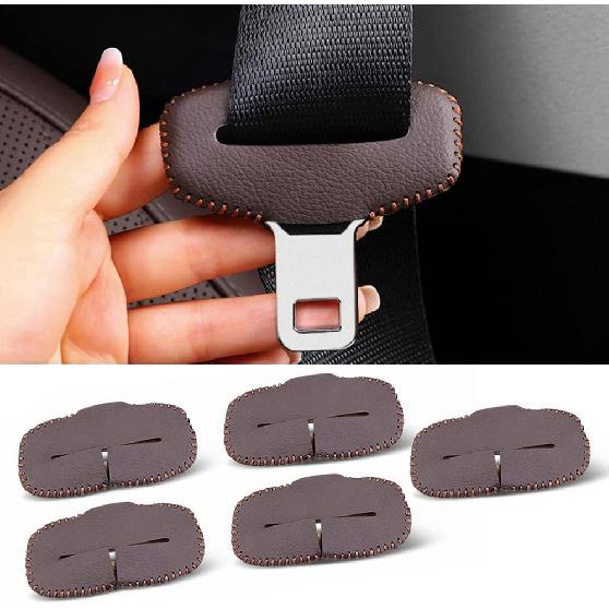 Car Seat Belt Fixing Buckle Decorate Protector Leather Cover for BMW 1 2 3 4 5 6 7 Series X1 X2 X3 X4 X5 X6 Auto Interior Accessories (5pcs Mocha