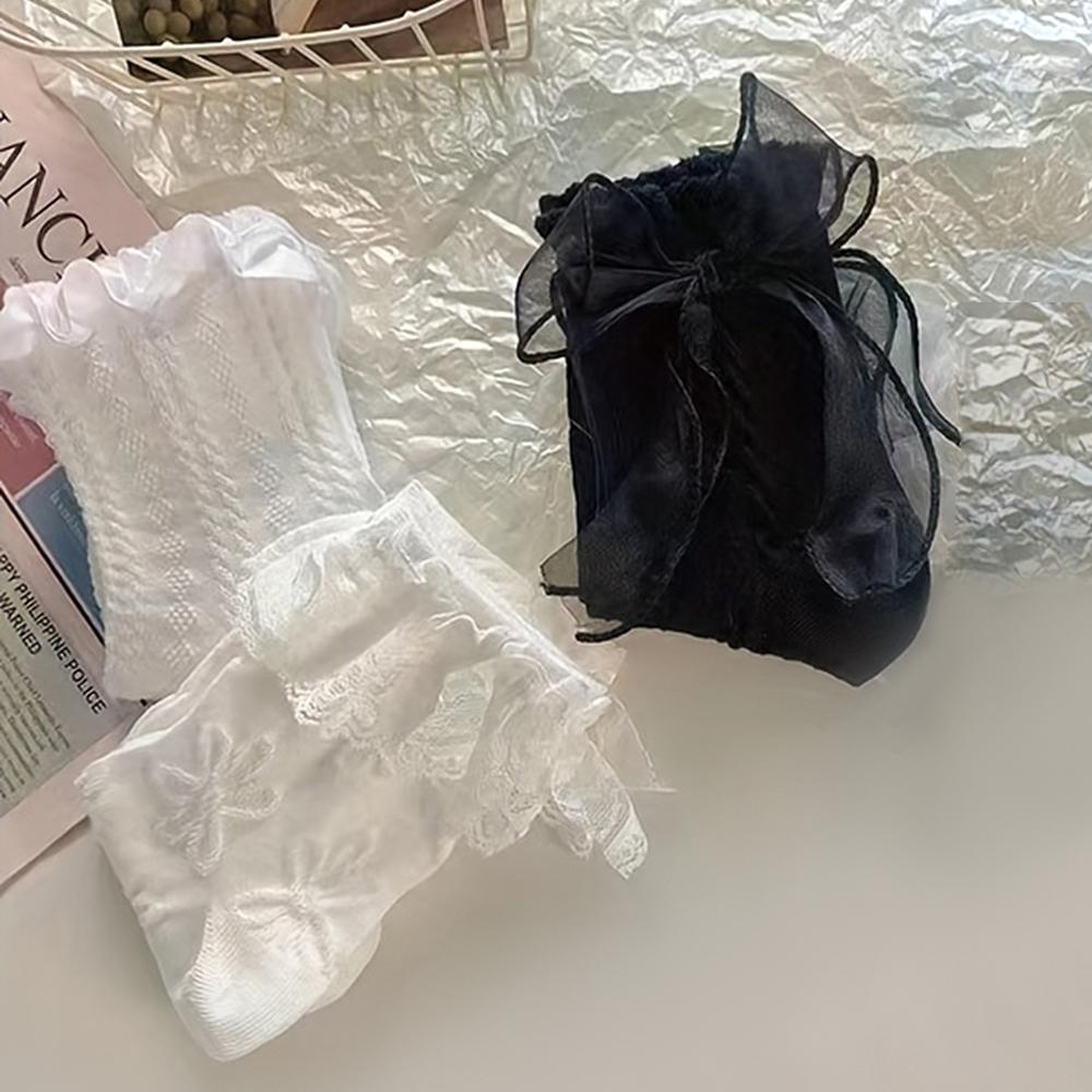 6 пар женских носков однотонные черные белые носки с кружевом и оборками в стиле Лолита летние тонкие носки в японском стиле каваии милые женские короткие носки