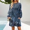 Fashion Womens Long Sleeve A Line Dress Fall Casual Pullover Crewneck Loose Fit Dress With Pockets