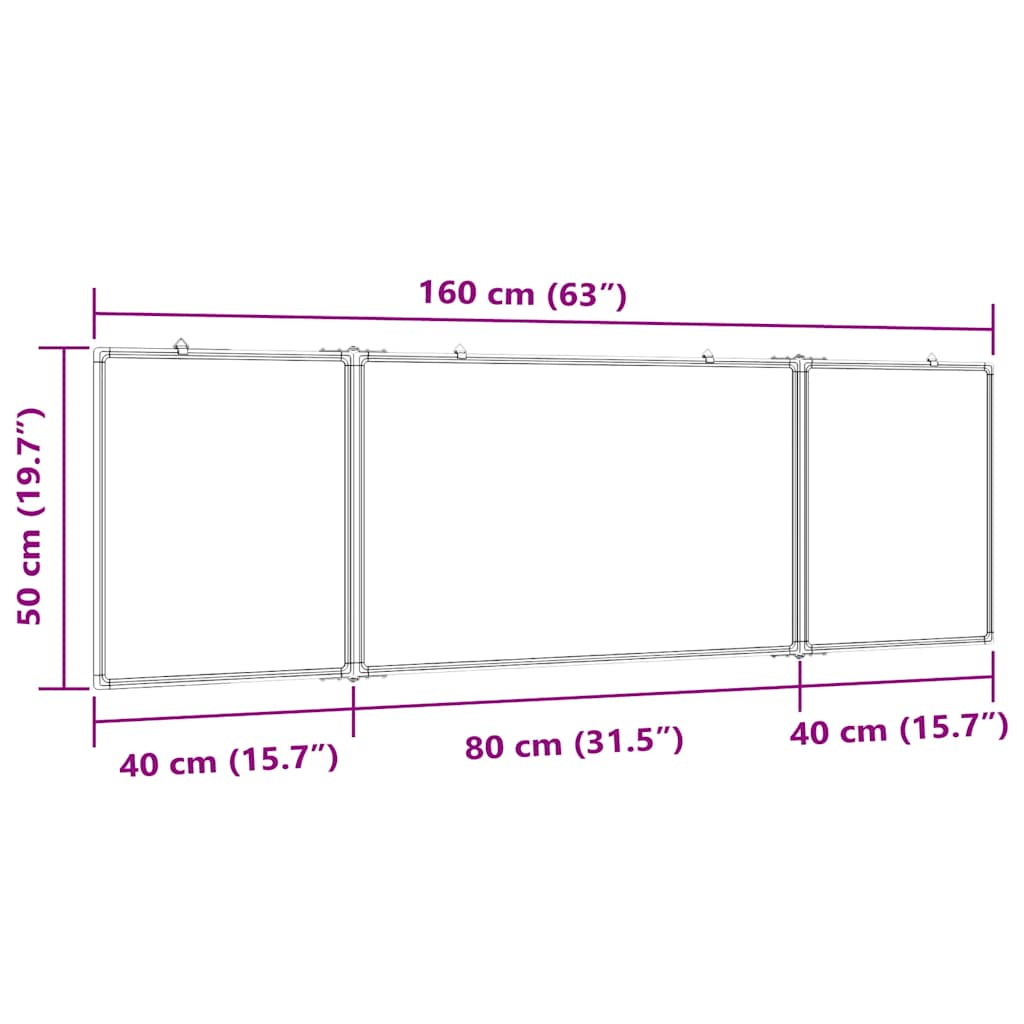 Magnetic Whiteboard Foldable 160 x 50 x 1.7 cm Aluminum