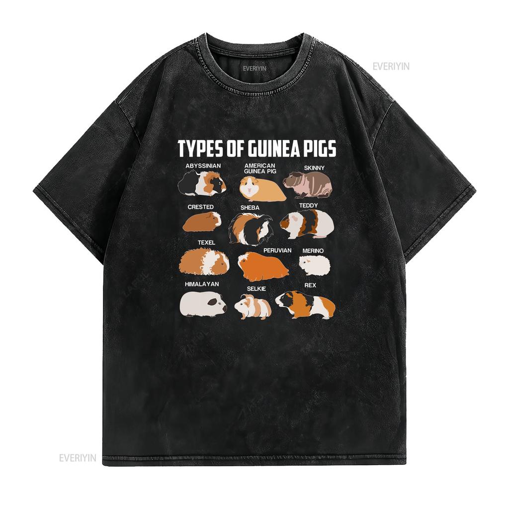Types Of Guinea Pigs Owner Cool Animal T shirt vintage Washed streetwear homme Versatile Stretched Top For Everyday Wear
